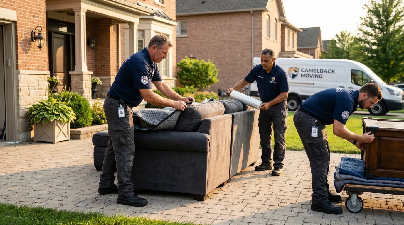 Large estate moving crew wrapping furniture in Shrewsbury, NJ