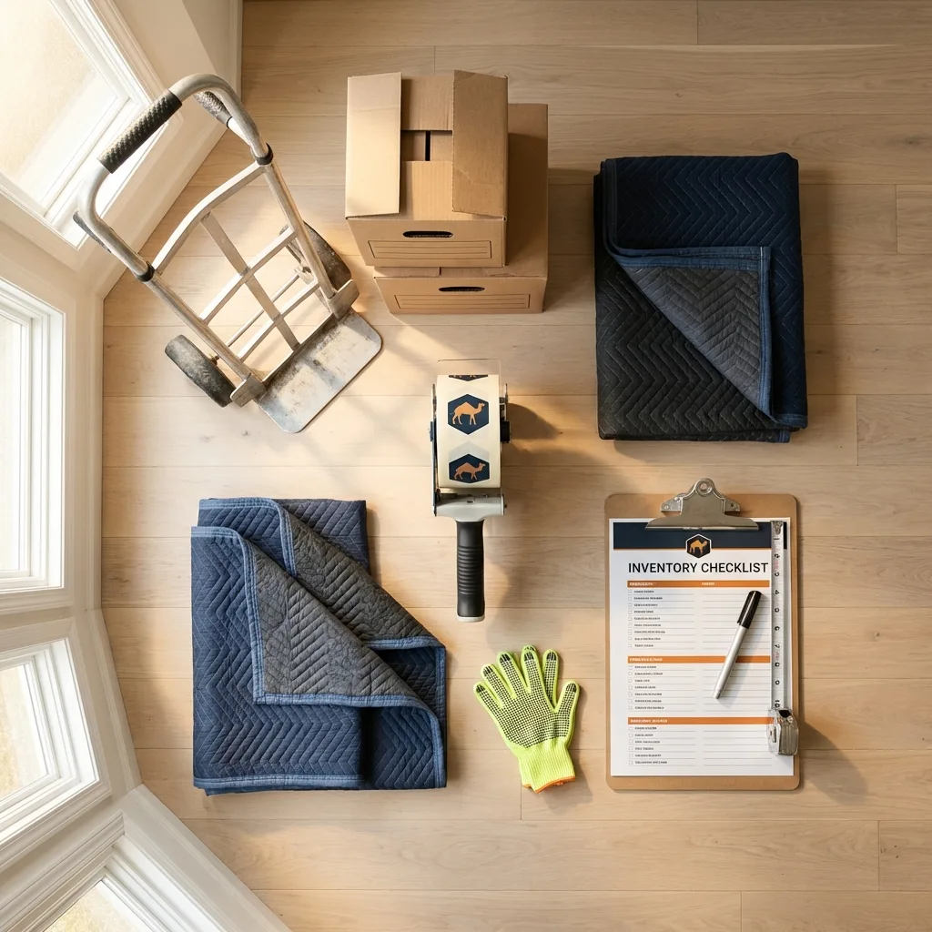 Professional moving supplies and packing materials layout for Shrewsbury residential relocations